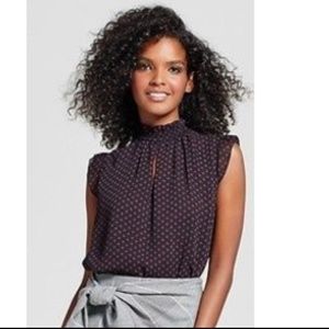 XS Women's High Neck Crinkle Ruffle Polka Dot NWT